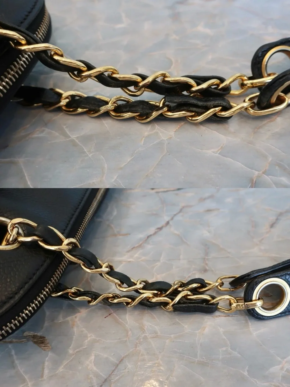 Authentic CHANEL triple CC black caviar leather shopping tote